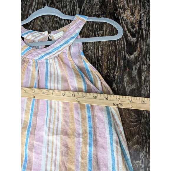 C&C California Linen Halter Dress S Sleeveless Pastel Stripe Keyhole Mini 223 - Picture 8 of 8
